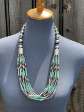 Load image into Gallery viewer, Navajo Sterling Silver &amp; Number 8 Turquoise Beaded 10 Strand Necklace
