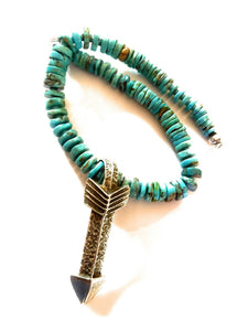 Navajo Natural Turquoise & Sterling Silver Tufa Cast Arrow Necklace