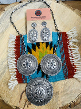 Load image into Gallery viewer, Navajo Hand Stamped Sterling Silver Necklace &amp; Earring Set By Eugene Charley