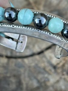 Vintage Navajo Fox Turquoise & Marcasite Bead Bracelet Cuff