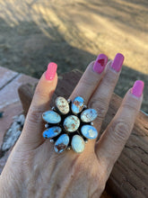 Load image into Gallery viewer, Navajo Sterling Golden Hills Turquoise Cluster Ring Size Adjustable