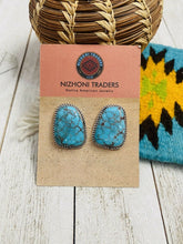 Load image into Gallery viewer, Navajo Kingman Turquoise &amp; Sterling Silver Stud Earrings Signed