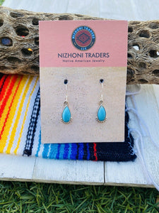 Navajo Sterling Silver & Turquoise Dangle Earrings Signed