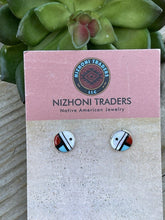 Load image into Gallery viewer, Zuni Sun Face Multi Stone Circle And Sterling Stud Earrings