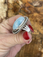 Load image into Gallery viewer, Navajo Larimar Sterling Silver Southwest Rope Style Ring Size 8.5