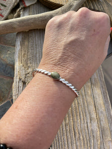 Navajo Sterling Silver Twisted Rope Style Turquoise Stacker Bracelet Cuff