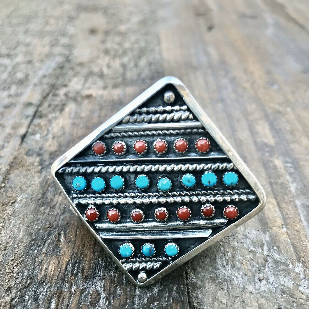 Navajo Multi Stone &  Sterling Silver Statement Ring Size 7.5