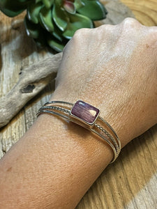 Navajo Square Purple Spiny Sterling Silver Bracelet Rope Style Cuff