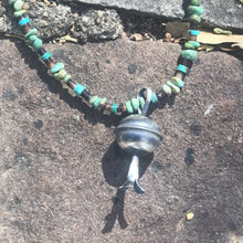 Load image into Gallery viewer, Navajo Sterling Silver Turquoise &amp; Heishi Stone Bead Blossom Necklace