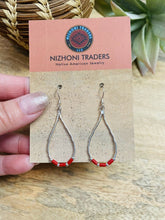 Load image into Gallery viewer, Navajo Sterling Liquid Silver &amp; Coral Beaded Dangle Earrings