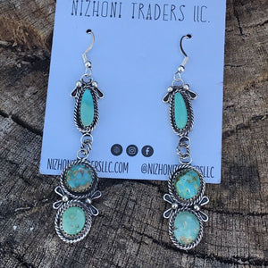 Navajo Mixed  Turquoise & Sterling Silver Dangles Signed