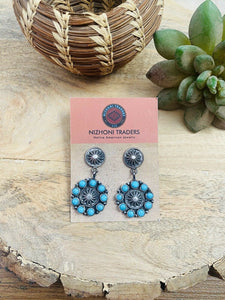 Navajo Turquoise & Sterling Silver Concho Dangle Earrings Signed