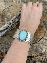 Load image into Gallery viewer, Incredible Navajo Dry Creek Turquoise And Sterling Star Silver Cuff Signed