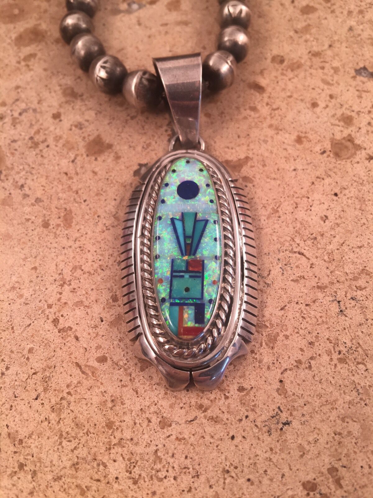 Francis Melvin Vintage Navajo Multi Stone Inlay Pendant Signed