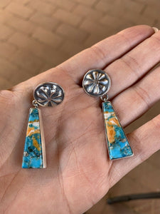 Navajo Creamsicle Spice Hand stamped Dangle Earrings