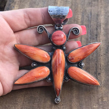 Load image into Gallery viewer, Navajo Sterling Silver Orange  Spiny Oyster Dragonfly Pendant Signed