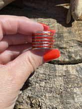 Load image into Gallery viewer, Zuni Sterling Silver Red Coral 5 Row Ring