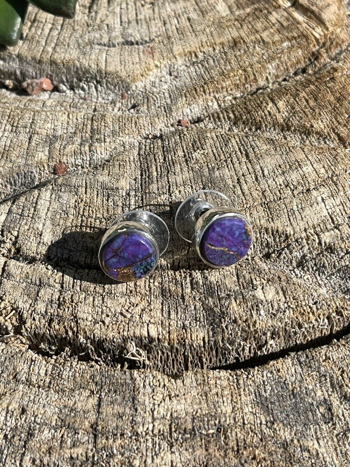 Navajo Sterling Silver Purple Dream Post Earrings Signed