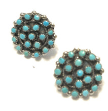 Load image into Gallery viewer, Zuni Sterling Silver &amp; Turquoise Cluster Stud Earrings Signed LW