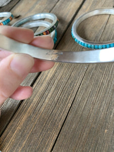 Navajo Turquoise & Spiny Sterling Silver Beaded Bangle Bracelet