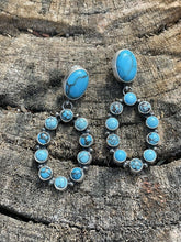 Load image into Gallery viewer, Navajo Turquoise Sterling Silver Cluster Oval Dangle Earrings