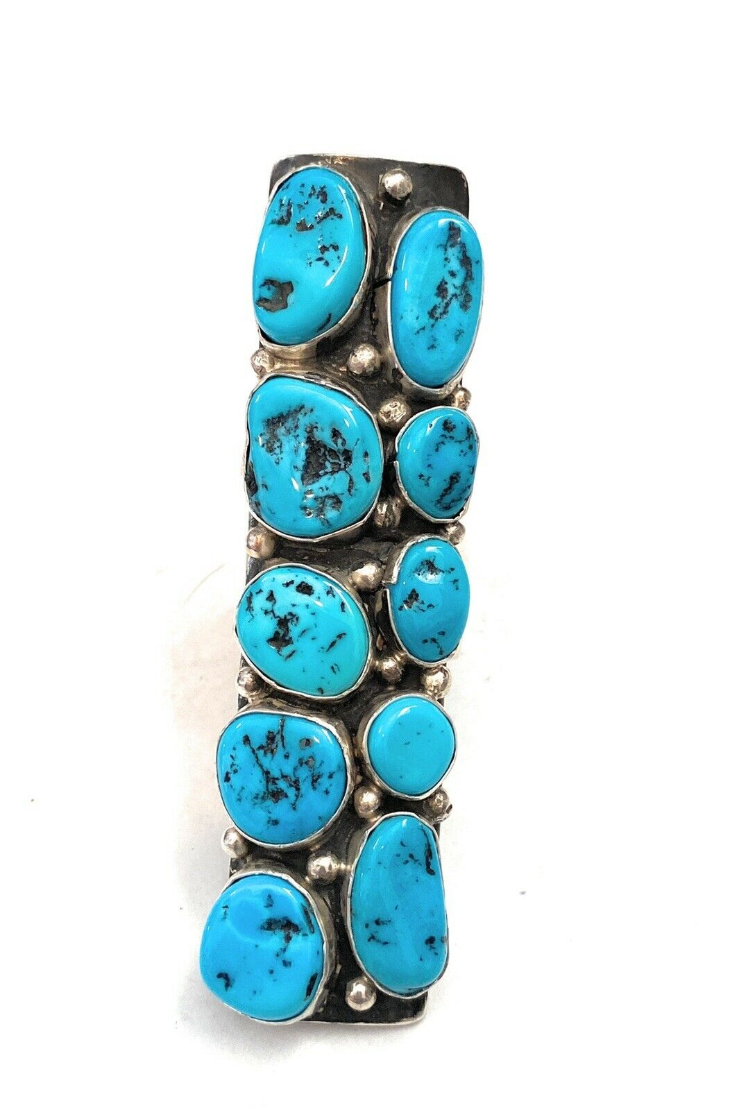 Navajo Sleeping Beauty Turquoise & Sterling Silver Ring Signed Size 8.5