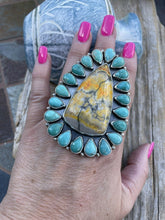 Load image into Gallery viewer, Navajo Sterling Bumblebee Jasper  and Turquoise Stone Ring Sz 9.5