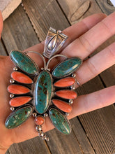 Load image into Gallery viewer, Navajo Multi Stone Butterfly &amp; Sterling Silver Pendant Signed