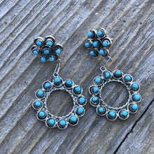 Load image into Gallery viewer, Navajo Turquoise Silver Petit Point Dangle Earrings