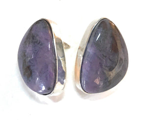 Navajo Charoite And Sterling Silver Post Earrings Stamped Sterling