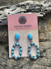 Load image into Gallery viewer, Navajo Turquoise Sterling Silver Cluster Oval Dangle Earrings