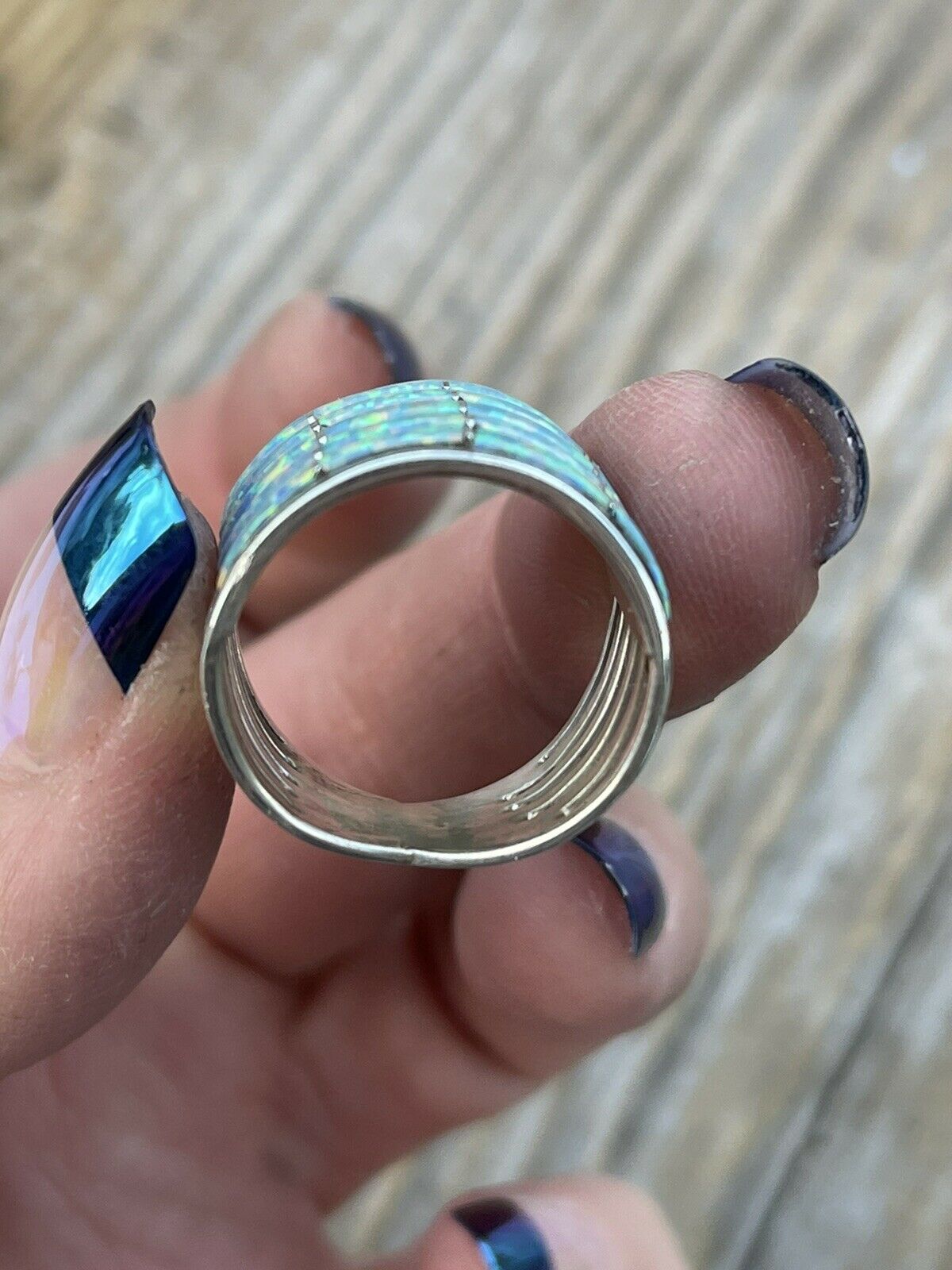 Navajo Sterling Silver Iridescent Opal Stacked Ring