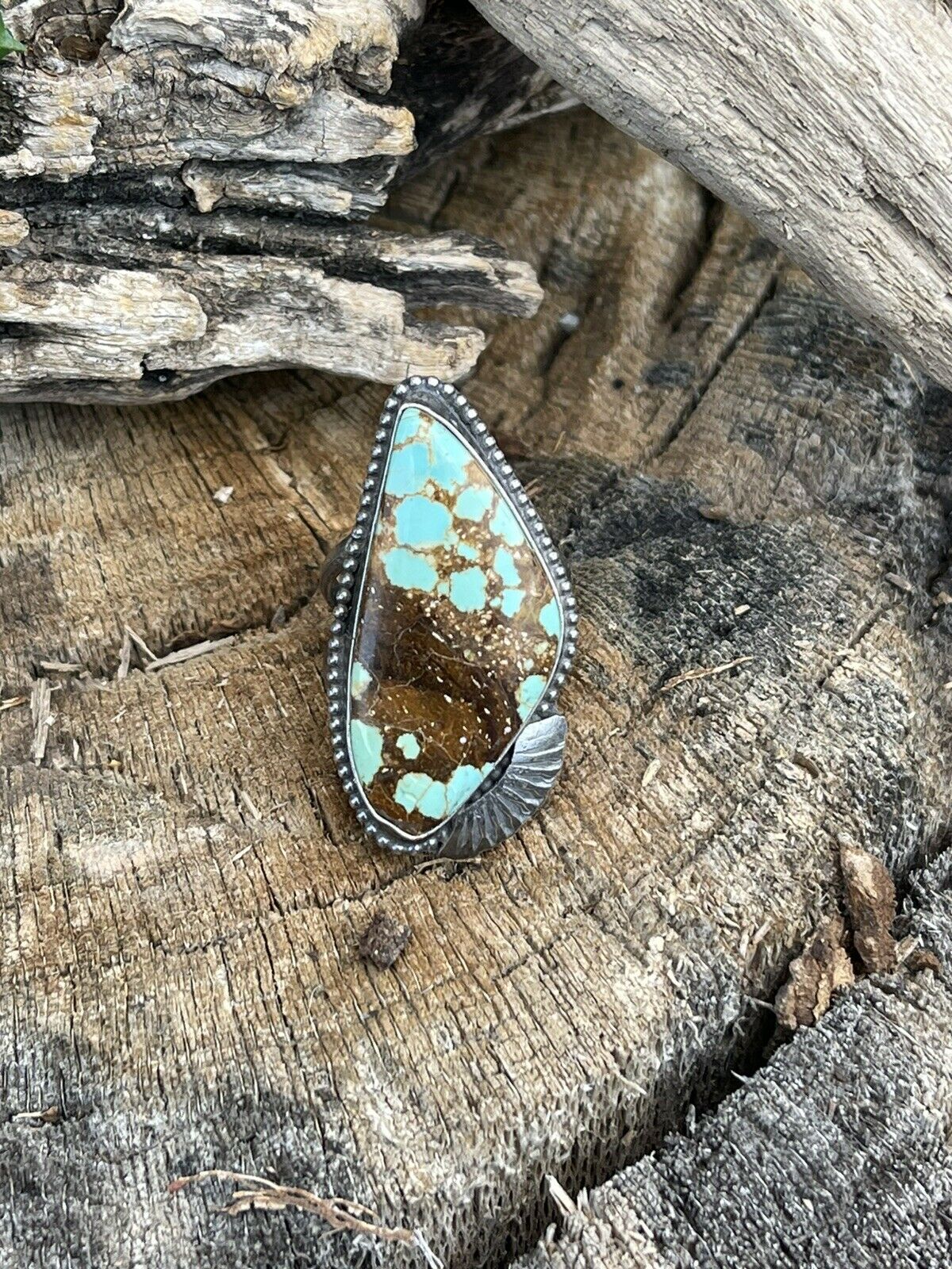 Navajo Sterling Silver Number 8 Turquoise Statement Ring Size 6.5