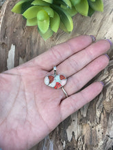 Load image into Gallery viewer, Zuni Iridescent Red Candy Cane Opal &amp; Sterling Silver Heart Pendant
