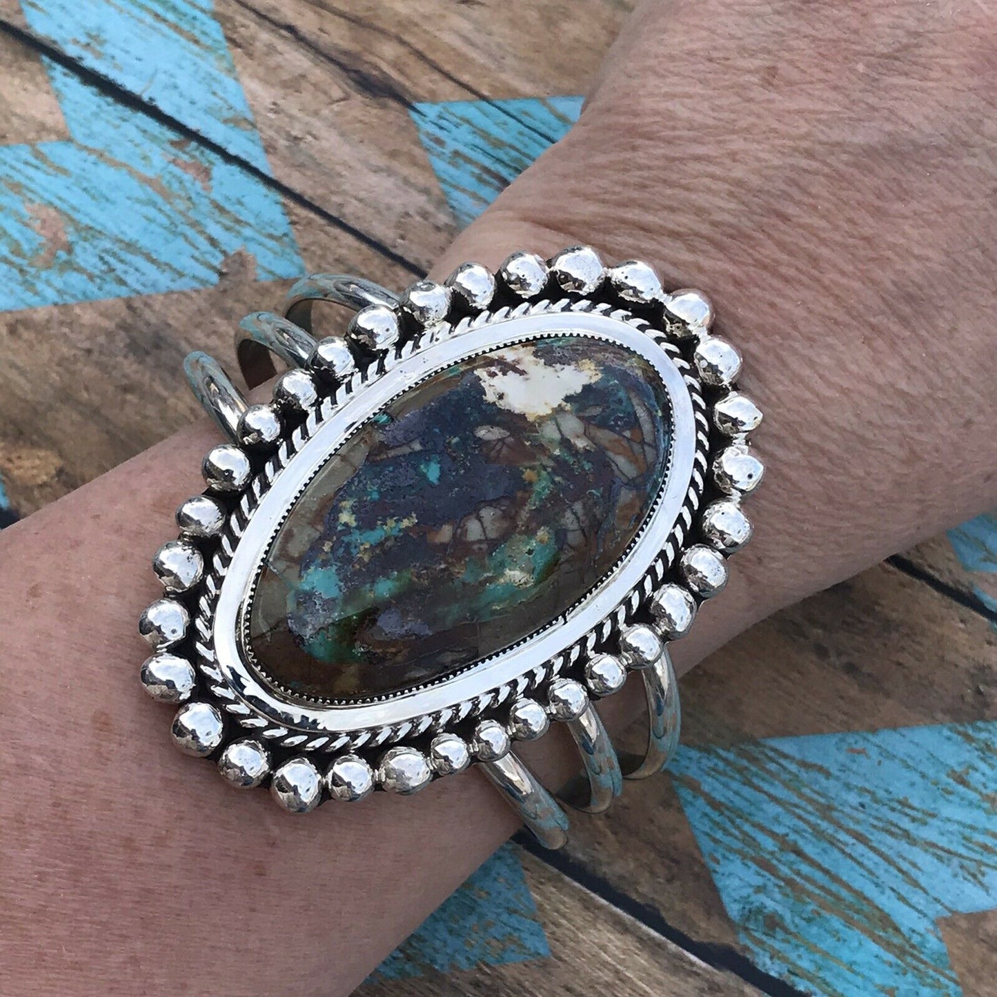 Navajo Azeroite & Sterling Silver Cuff Bracelet Cuff