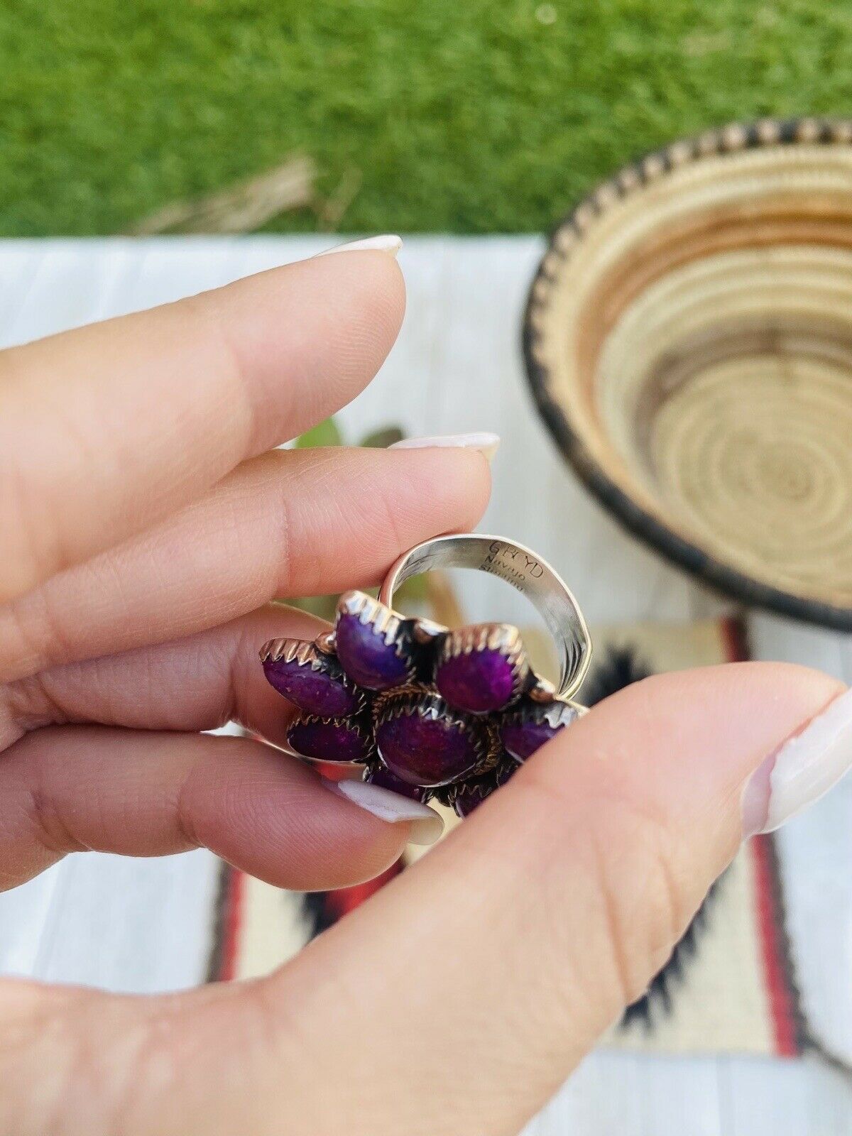 Navajo Sterling Silver & Purple Kingman Turquoise Cluster Ring