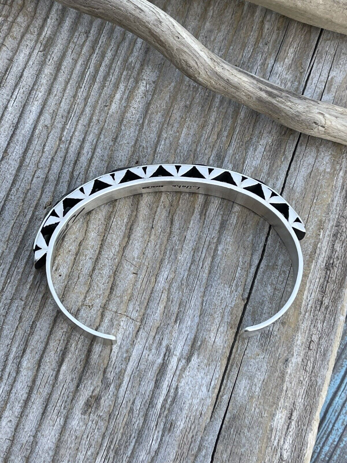 Leander Tahe Hand Stamped Sterling Navajo Bracelet Signed