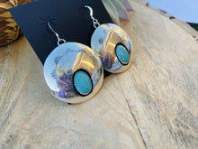 Load image into Gallery viewer, Navajo Sterling Silver &amp; Turquoise Circle Dangle Earrings Signed