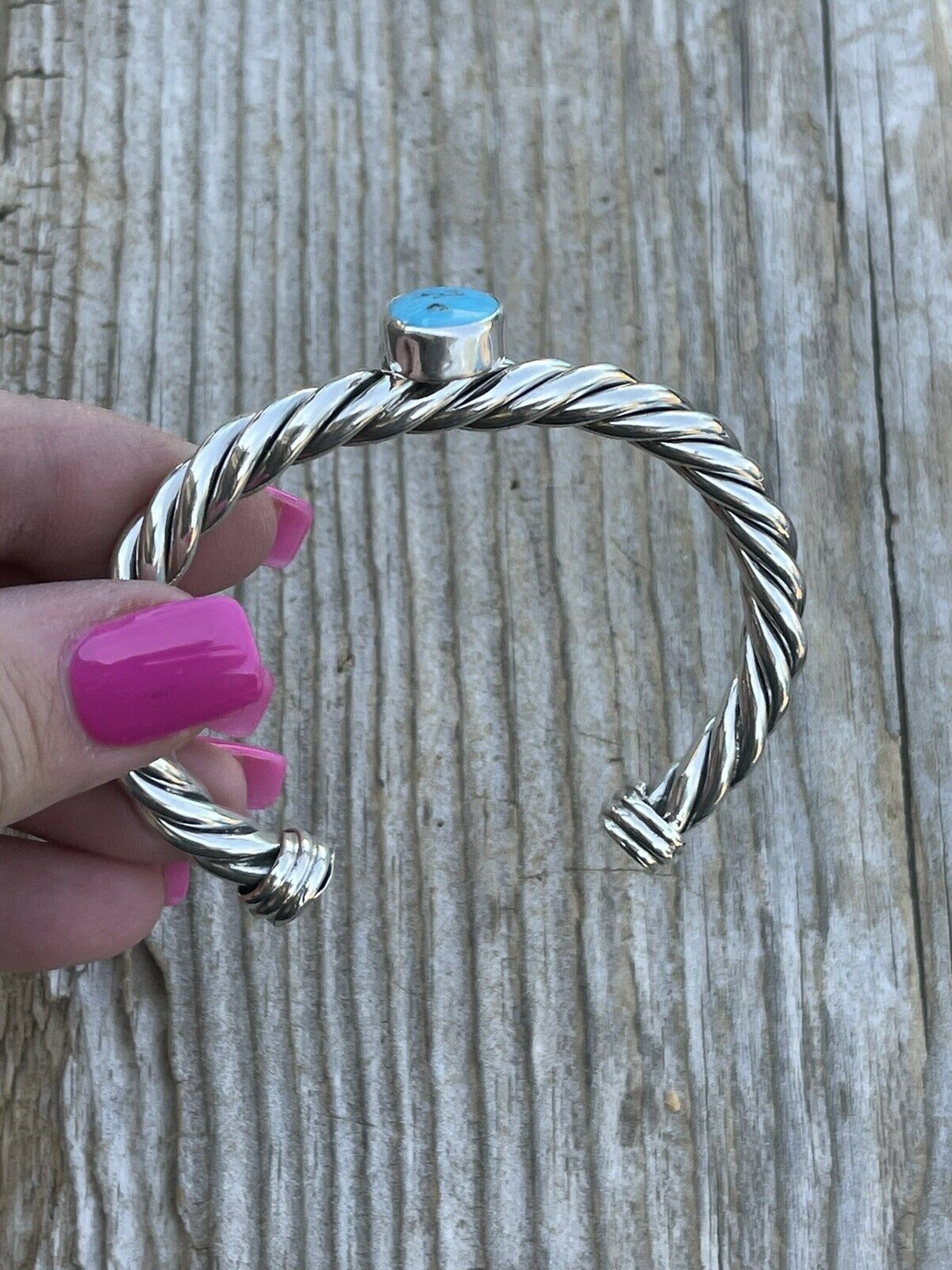 Sterling Silver Rope Twist Natural Turquoise Cuff Bracelet