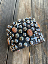 Load image into Gallery viewer, Navajo Sterling Silver &amp; Orange Spiny Cross Bracelet By Chimney Butte Signed