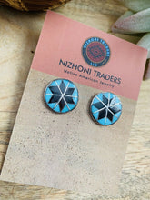 Load image into Gallery viewer, Zuni Sterling Silver, Onyx Turquoise Inlay Stud Earrings