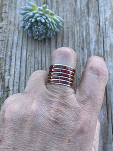 Zuni Sterling Silver Red Coral 5 Row Ring