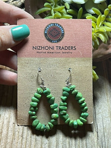Navajo Dyed Kingman Turquoise Sterling Silver Beaded Dangle Earrings
