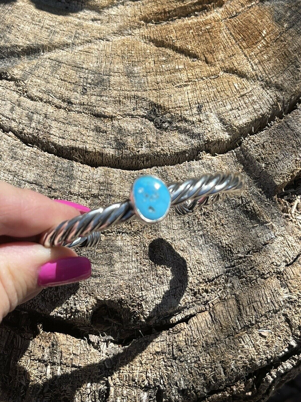 Sterling Silver Rope Twist Natural Turquoise Cuff Bracelet