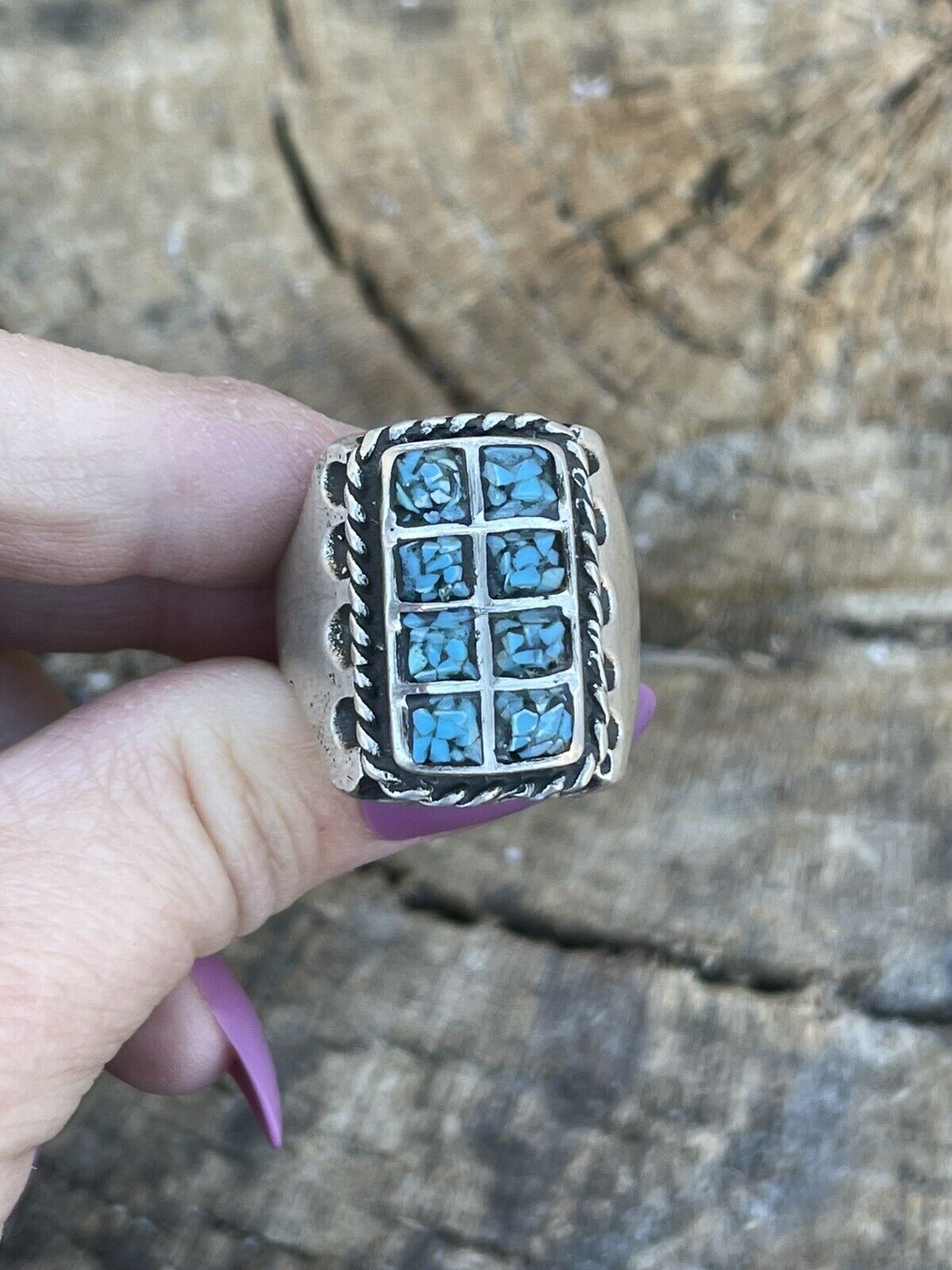 Navajo Unisex Turquoise Sterling Silver Statement Ring Sz 10.5