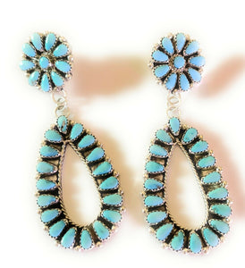 Zuni Natural Sleeping Beauty Turquoise Sterling Dangle Earrings artist AJW