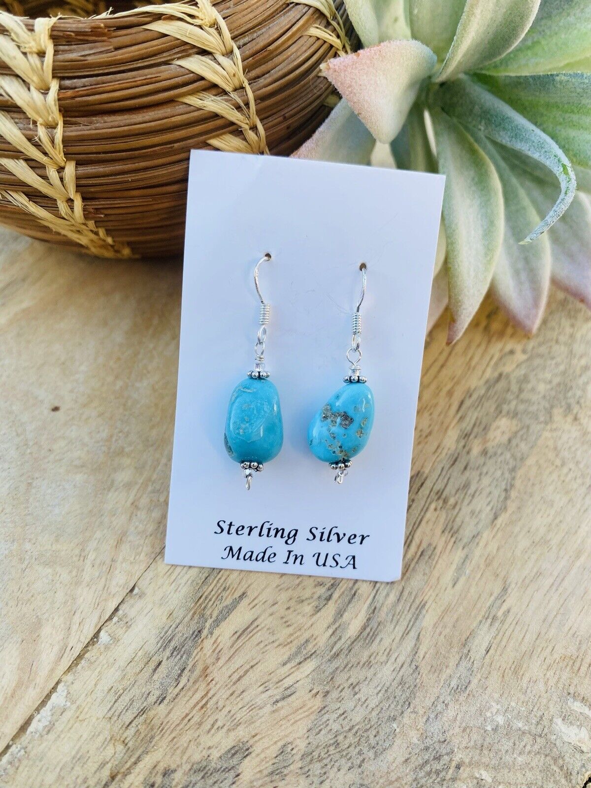 Navajo Sterling Silver & Turquoise Bead Dangle Earrings