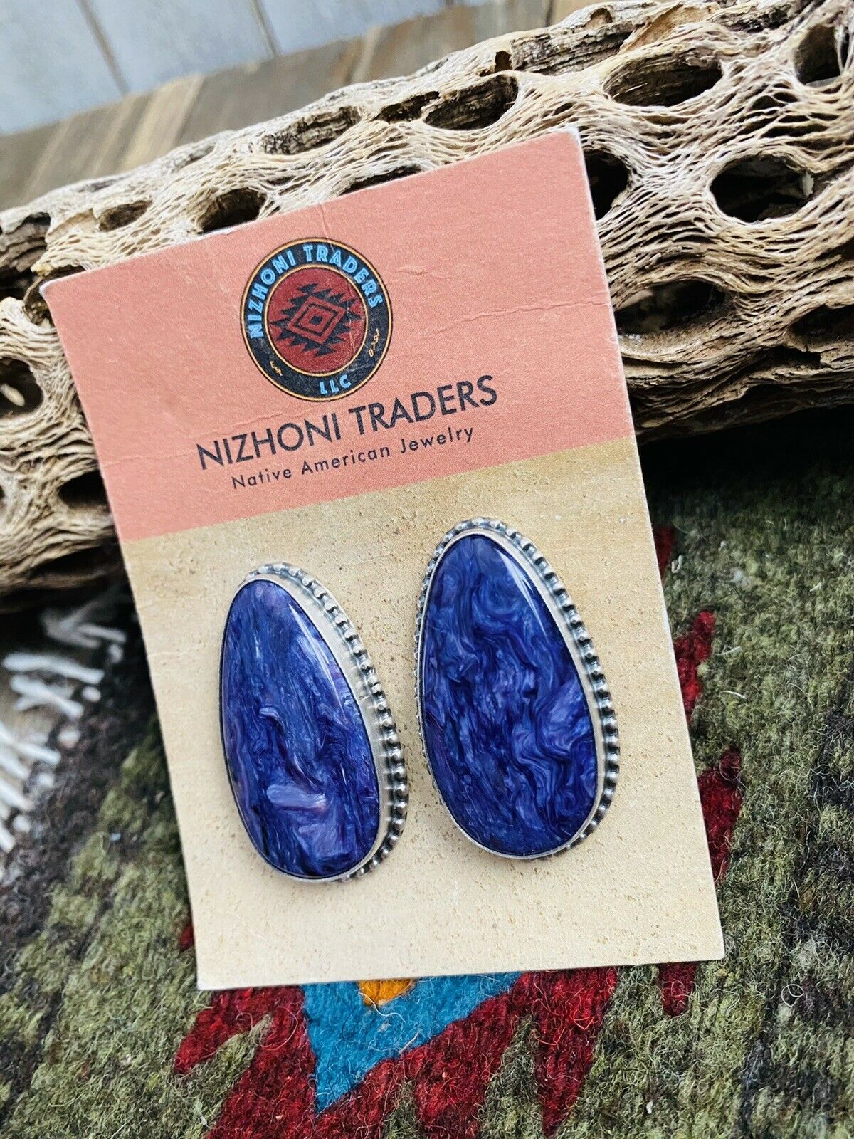 Navajo Charoite And Sterling Silver Post Earrings Signed