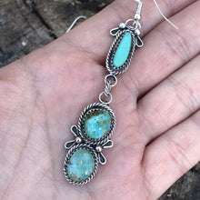 Load image into Gallery viewer, Navajo Mixed  Turquoise &amp; Sterling Silver Dangles Signed