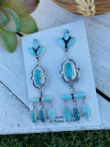 Navajo Sterling Silver & Turquoise Dangle Earrings Signed